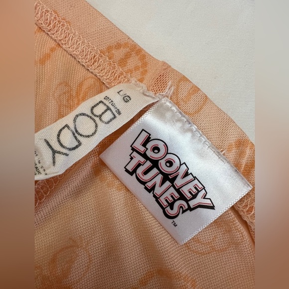 Looney Tunes Peach Graphic Mesh Bell bottom cinched waist Y2K Pants L - Picture 6 of 12